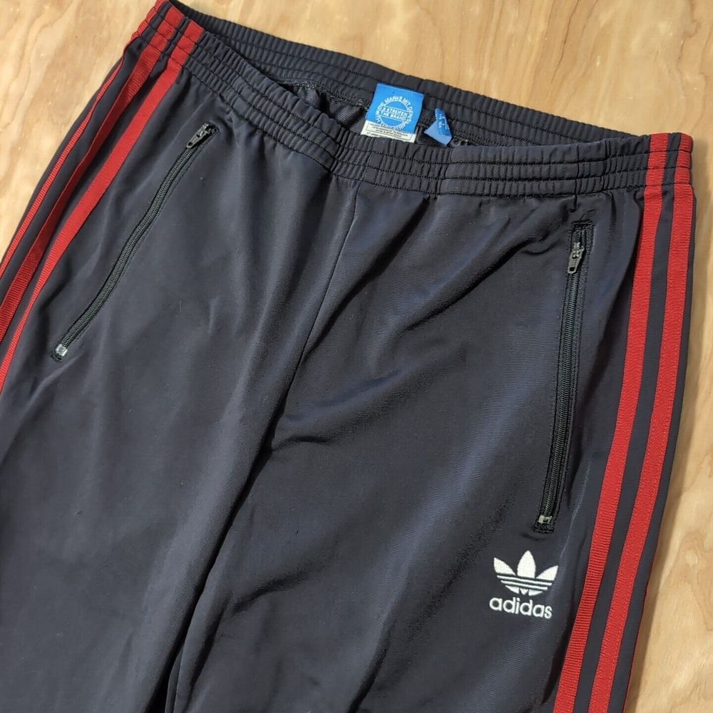 ADIDAS Youth XL 29x29" Track Pants Three Stripes Gray Red Relaxed Fit